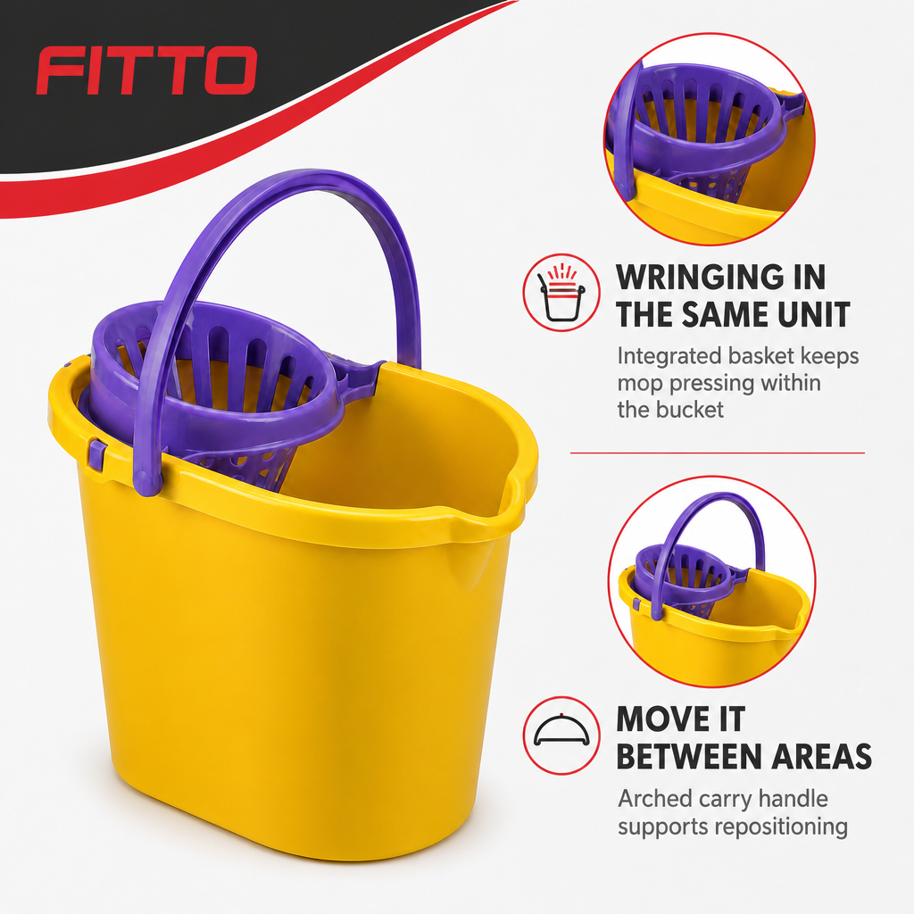 72 Pieces Mop Bucket with Wringer and Carry Handle, Yellow and Purple Compact Cleaning Pail, 42 x 32 x 30 cm