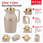 72 Pieces Vacuum Flask 1 Litre, Beige or Ivory with Gold-Tone Trim, Handle and Pour Spout, 1 Piece