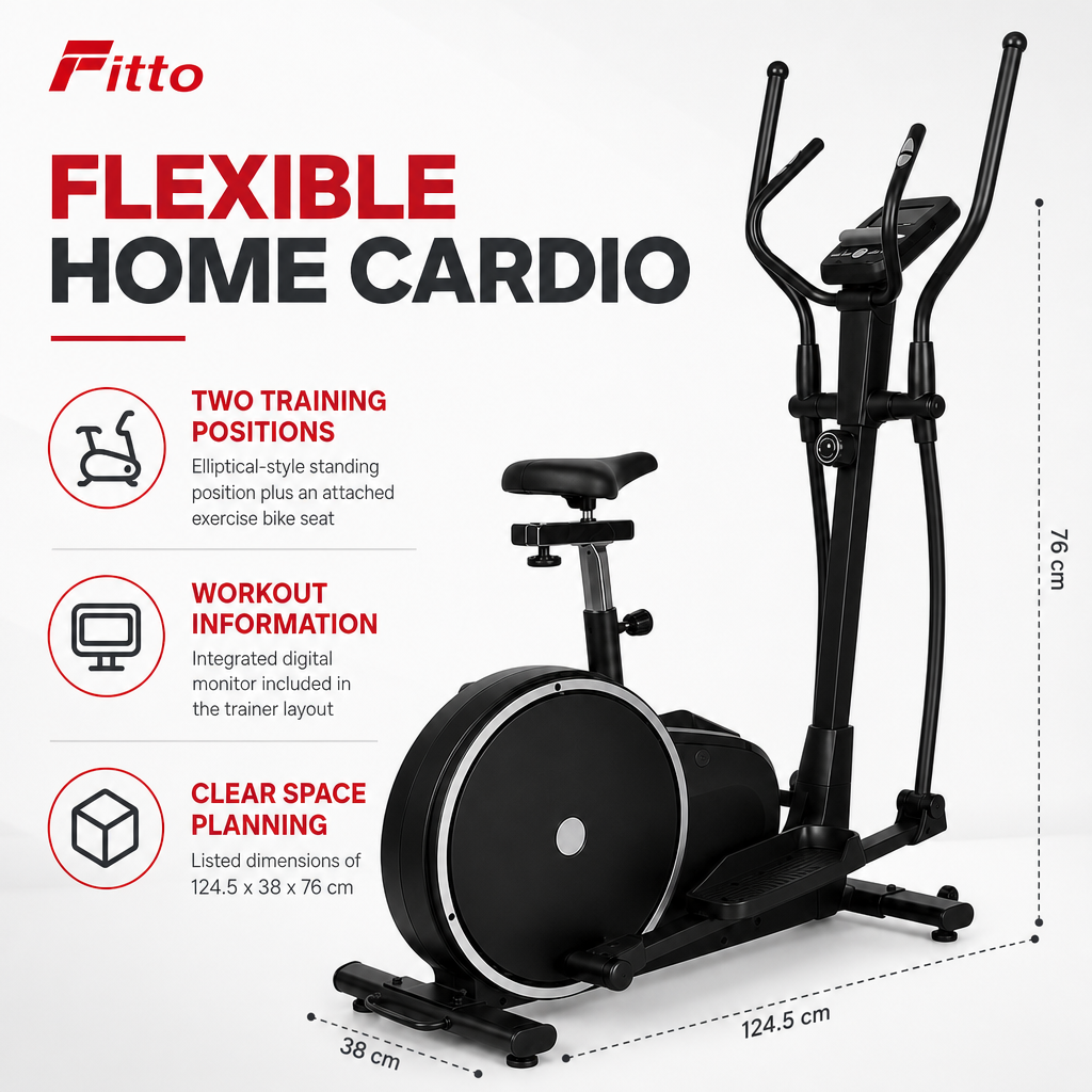 48 Pieces Elliptical Trainers with Exercise Bike Seat, Digital Monitor and Heavy-Duty Steel Frame, 124.5 x 38 x 76 cm