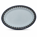 96 Pieces Melamine Oval Serving Plate, 17 Inch, Light Blue With Patterned Rim, Single Piece