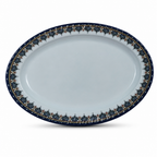 96 Pieces Melamine Oval Serving Plate, 17 Inch, Light Blue With Patterned Rim, Single Piece