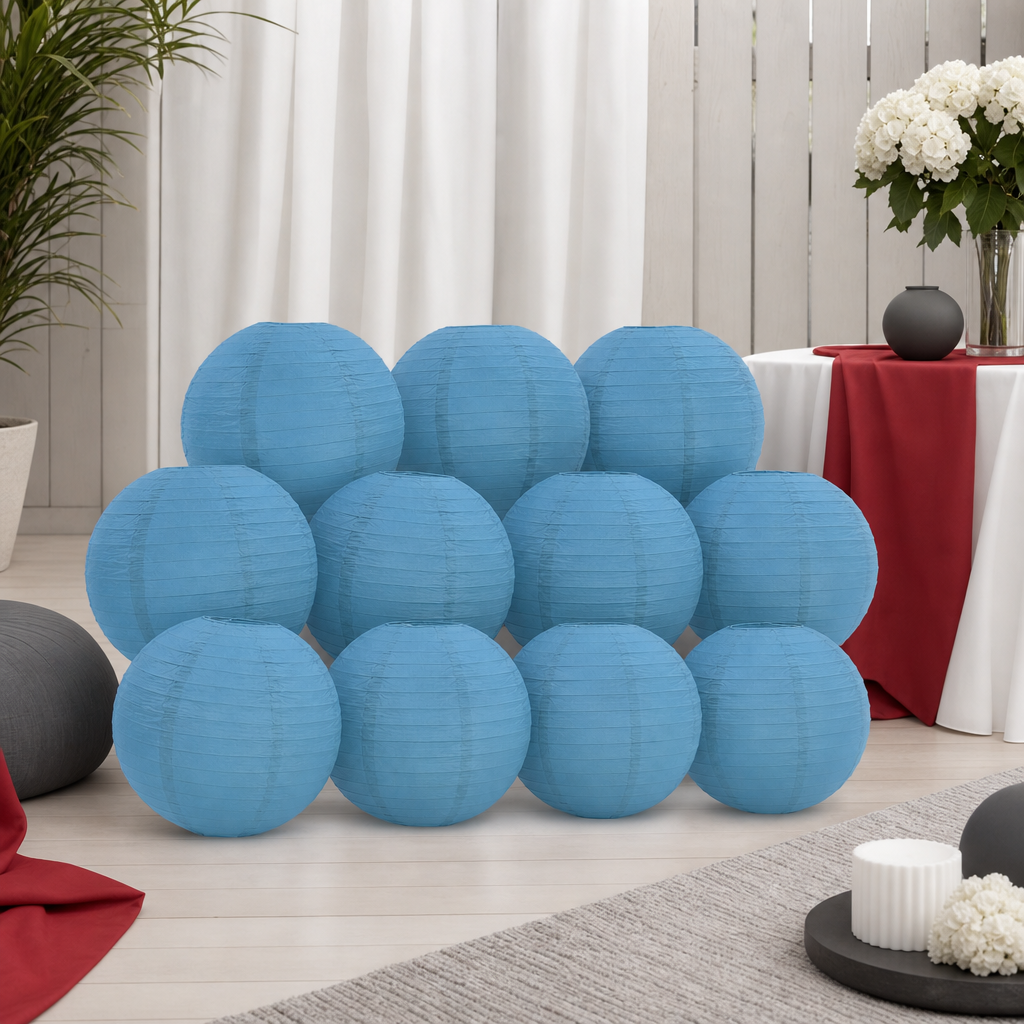 144 Pieces Blue Paper Wire Lanterns, 25 cm, 11-Pack, Round Hanging Decoration