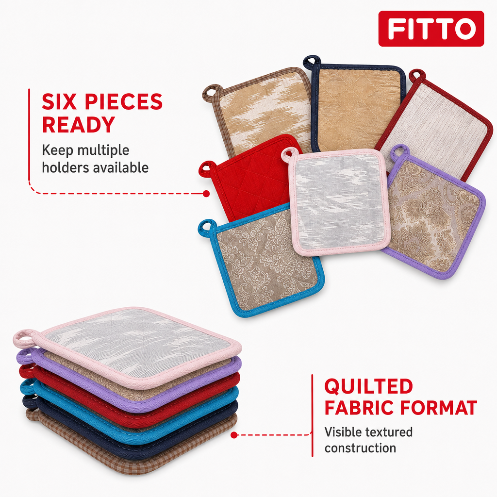 96 Pieces Quilted Fabric Pot Holders, 6-Piece Kitchen Set, Assorted Colours