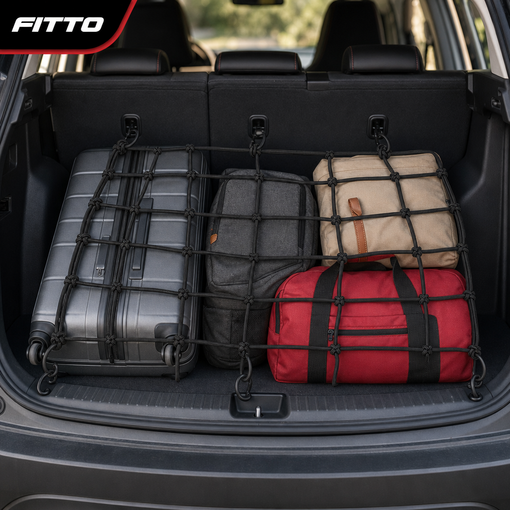 48 Pieces Elastic Cord Cargo Nets, 150 x 150 cm, 10 Hooks, Black Net for Vehicle Storage