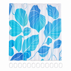 96 Pieces Blue Leaf Print PEVA Shower Curtains with 12 Hooks, 180 × 180 cm