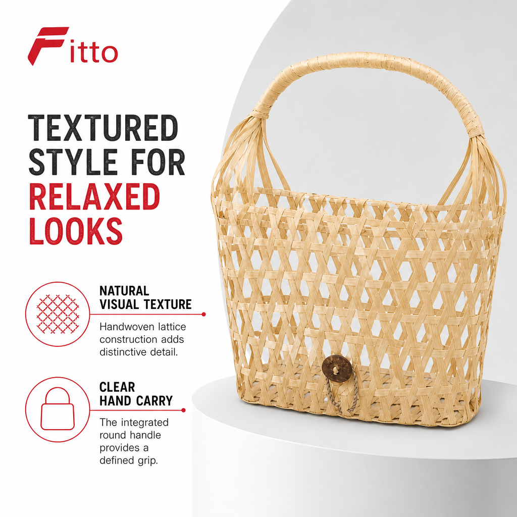 96 Pieces Handbags Natural Fiber Basket with Round Handle Beige 30.3 x 27 x 12 cm