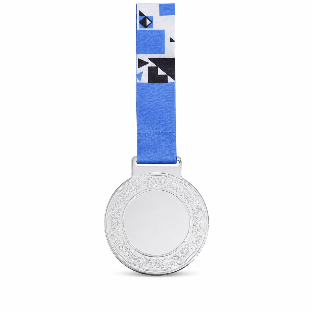 144 Pieces Engraved Sports Medal with Blue Ribbon, Silver, 10 cm