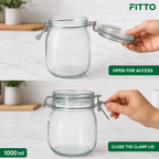 120 Pieces Glass Storage Jar with Clamp Lid, 1000 ml, Clear, 1 Piece