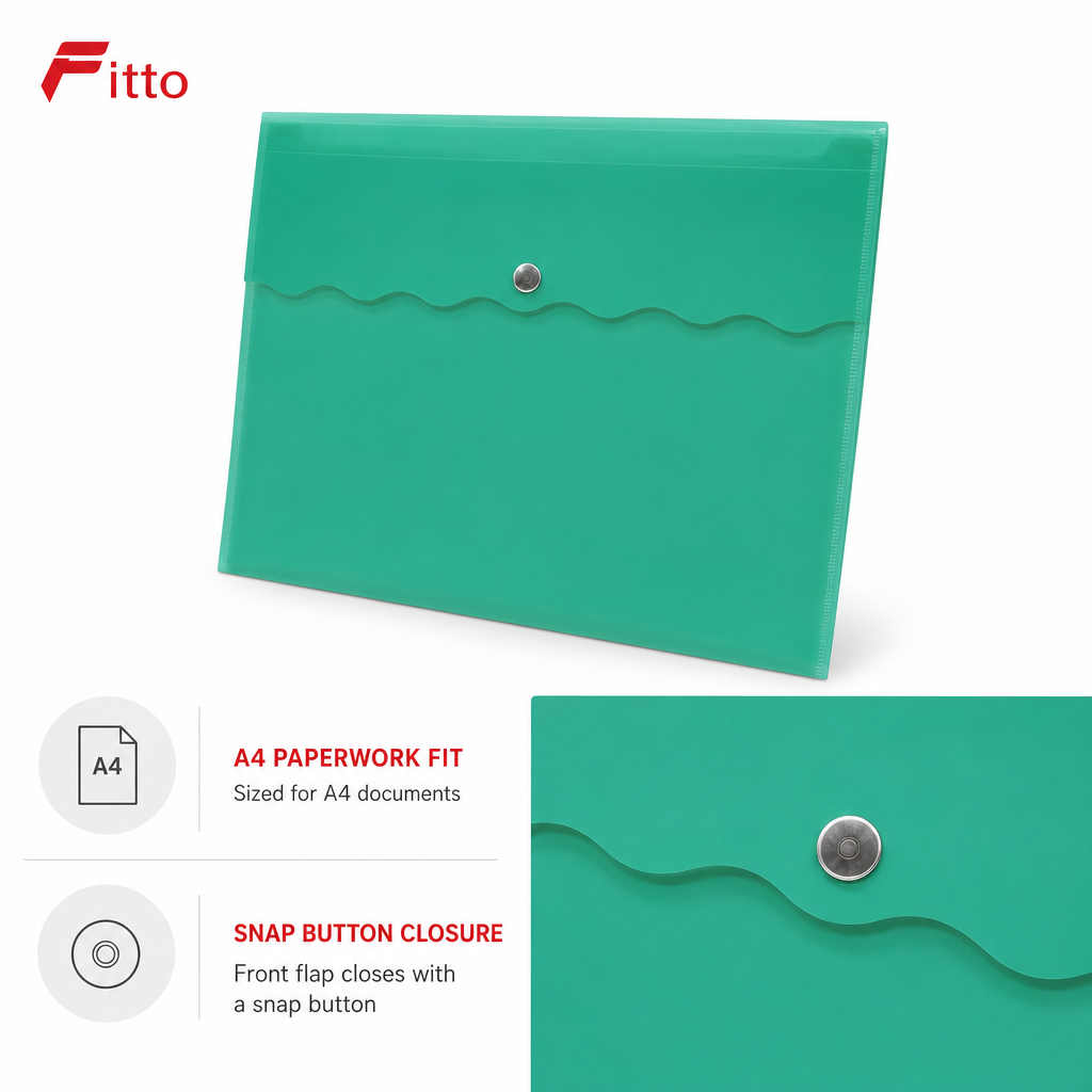 96 Pieces Green A4 Document Envelope Folder with Snap Button Closure, 1 Piece