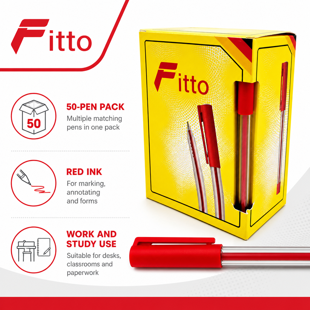 72 Pieces Ball Pens, Red Ink, 50 Pack for Office, School and Everyday Writing
