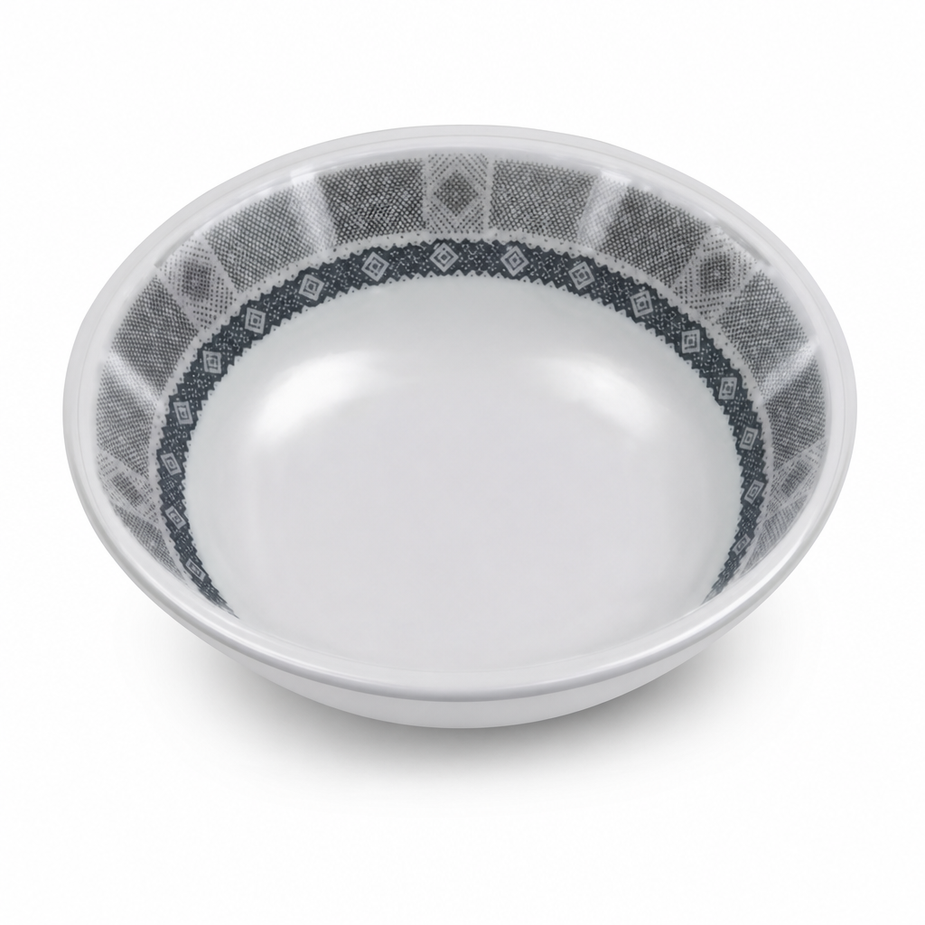 96 Pieces Melamine Salad Bowl, 8 Inch, Grey With Geometric Border