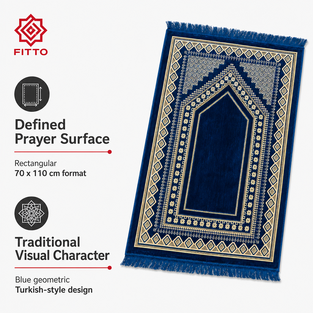 96 Pieces Prayer Mats, 70 x 110 cm, Turkish Style, Blue Geometric Design for Home Prayer Space