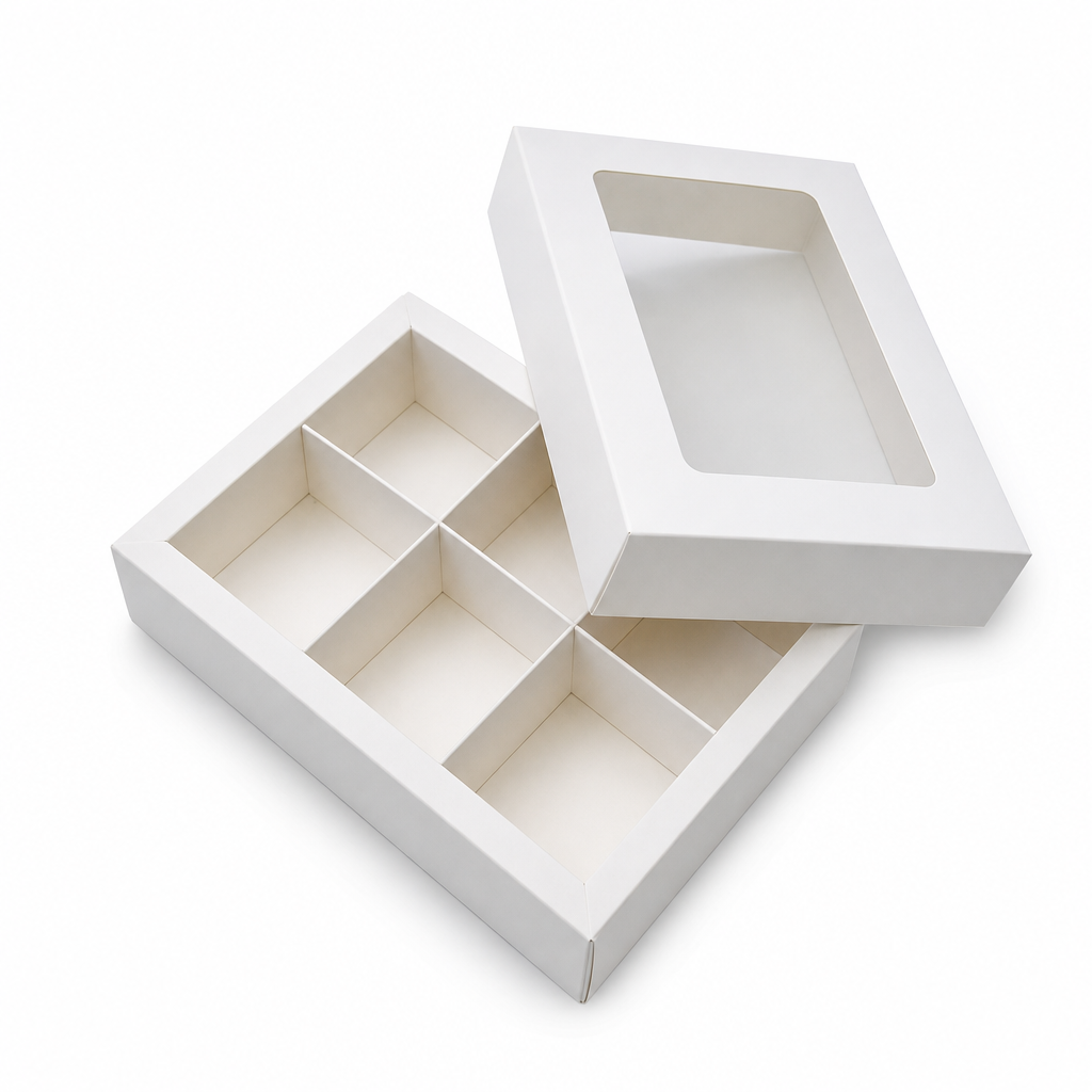144 Pieces Chocolate Box with 6 Compartments, White, 14.5 x 10.5 x 3.5 cm, 1 Piece