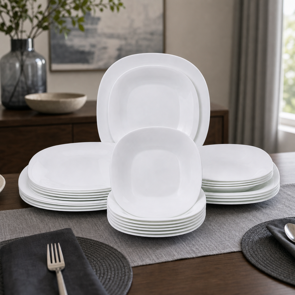 48 Pieces Ceramic Dinnerware Serving Set, White, 18 Pieces