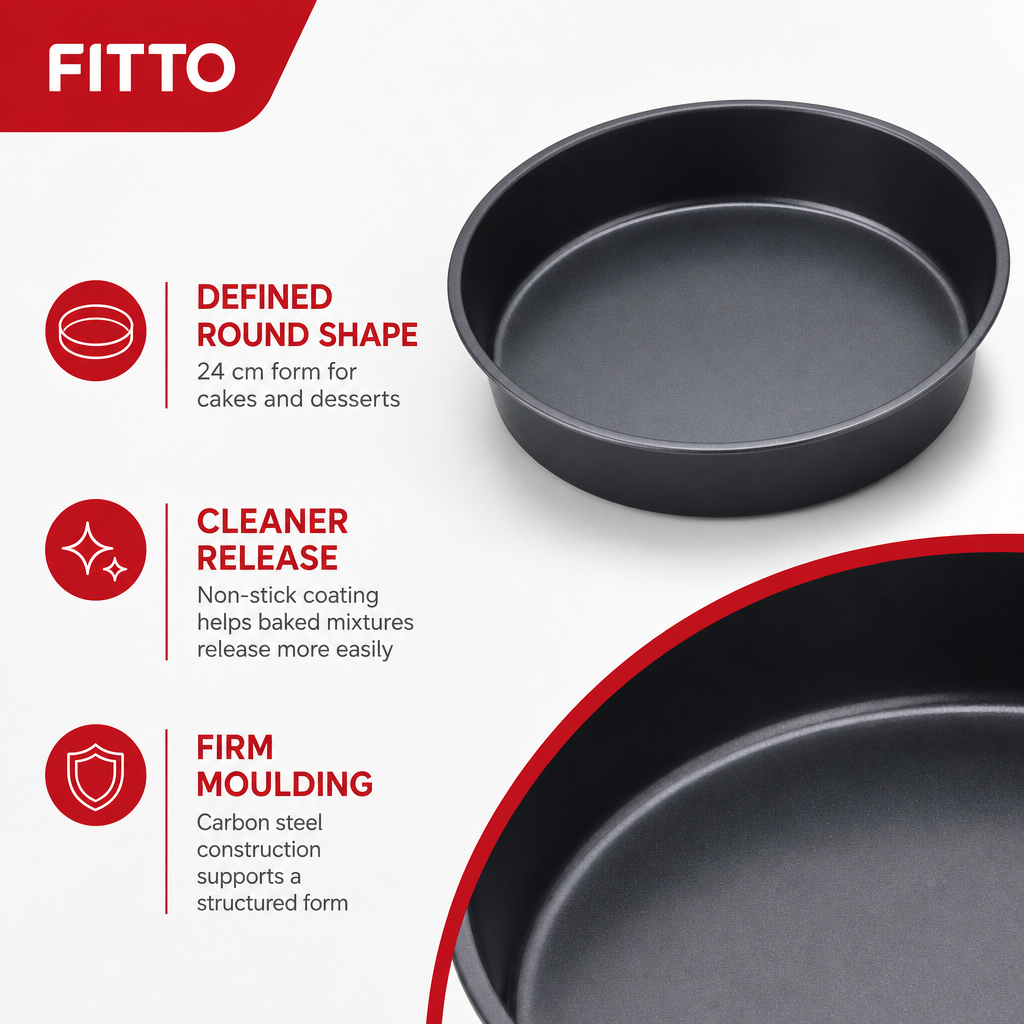 96 Pieces Round Cake Mold 24 cm, Carbon Steel Non-Stick Baking Pan, Black, 1 Piece