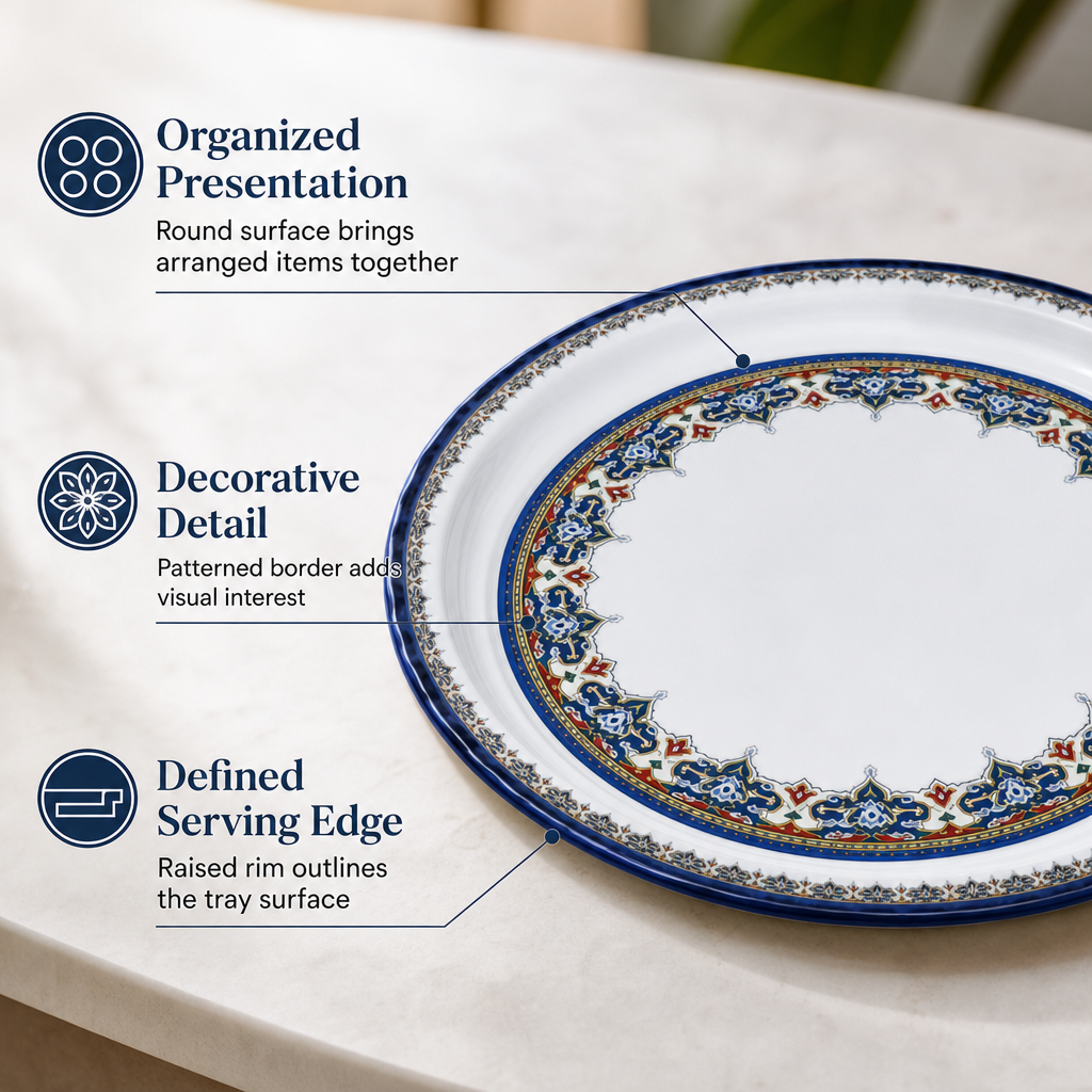 60 Pieces Melamine Round Serving Trays with Decorative Pattern, 60 cm