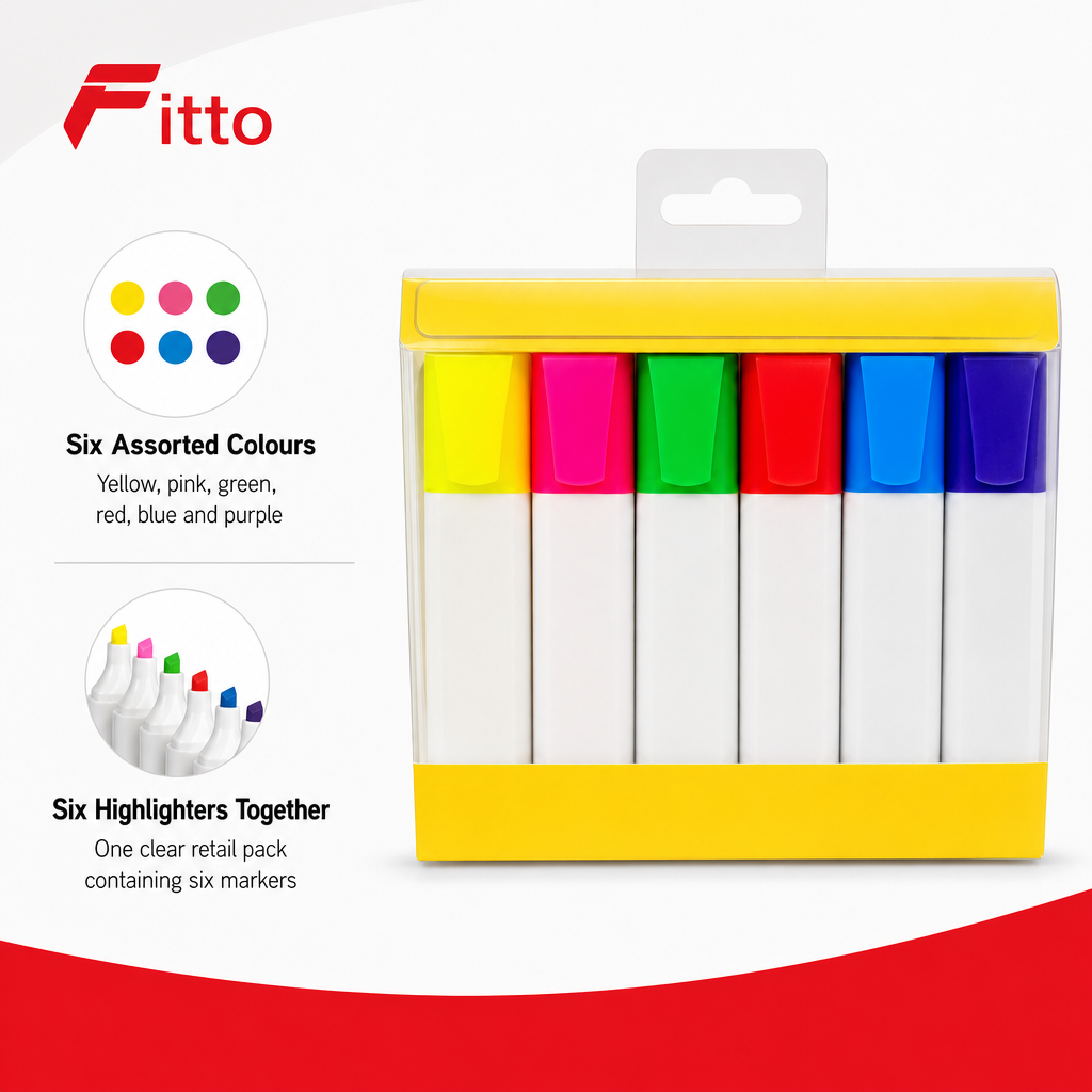 120 Pieces Glow Highlighters, Assorted Colours, 6 Pack, Bright Markers for Notes, Study and Office Work