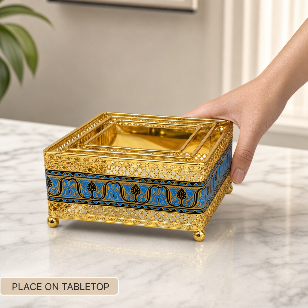 96 Pieces Decorative Square Tissue Box Holder, Gold and Blue, 1 Piece