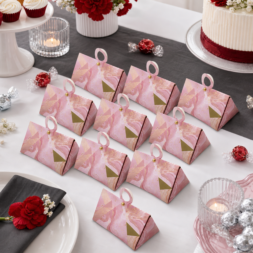 96 Pieces Pink Triangular Prism Candy Favor Boxes, 7.5 x 7.5 x 13 cm, 12 Pieces