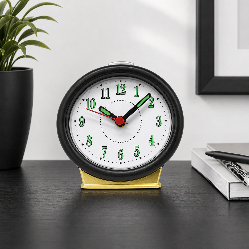 96 Pieces Round Quartz Alarm Clocks, Black Tabletop Design with Large White Numbers, 17 x 17 x 8 cm