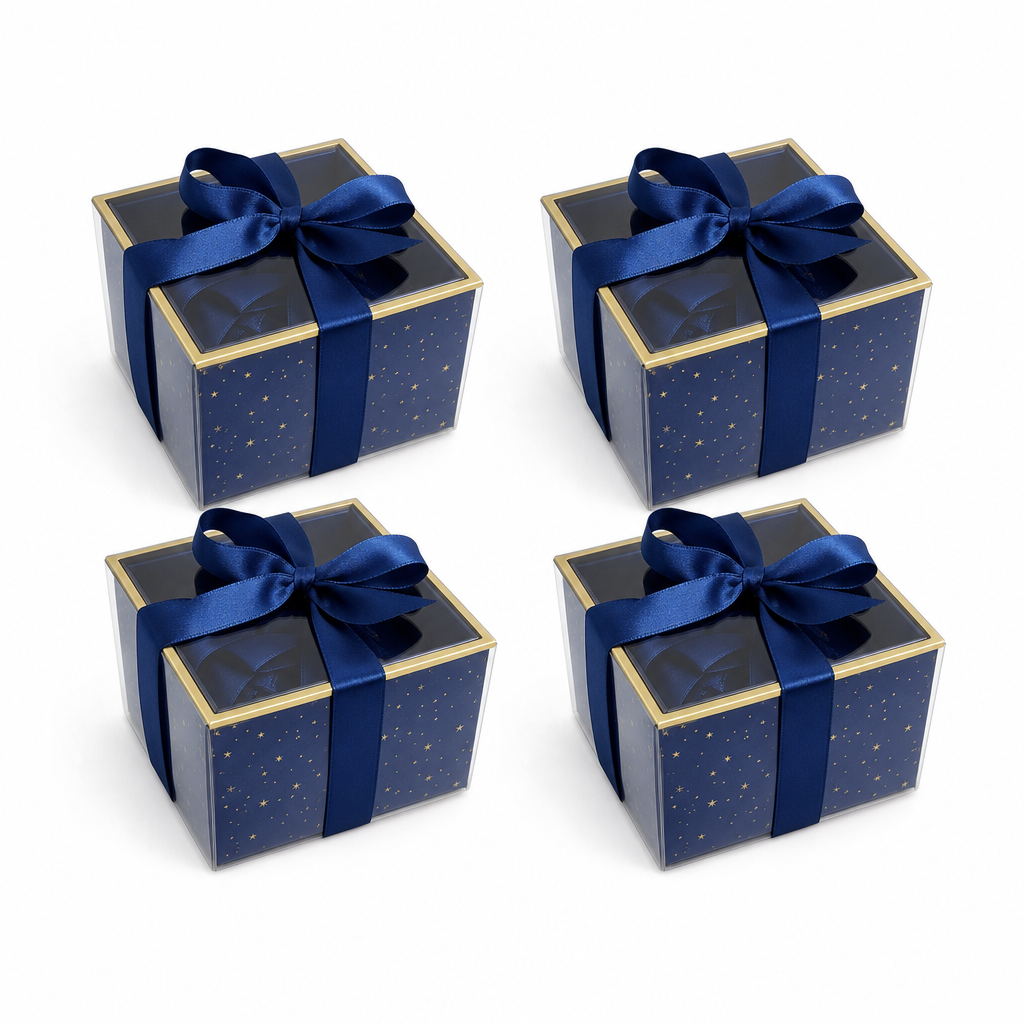 72 Pieces Dark Blue Square Presentation Boxes with Clear Window and Ribbon, 13 × 13 × 13.5 cm, 4 Pieces