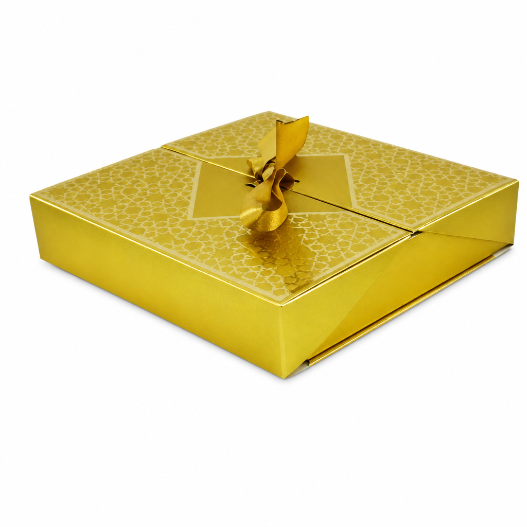 96 Pieces Gold Square Chocolate Presentation Box with Ribbon, 21.5 x 21.5 x 4.5 cm, 1 Piece