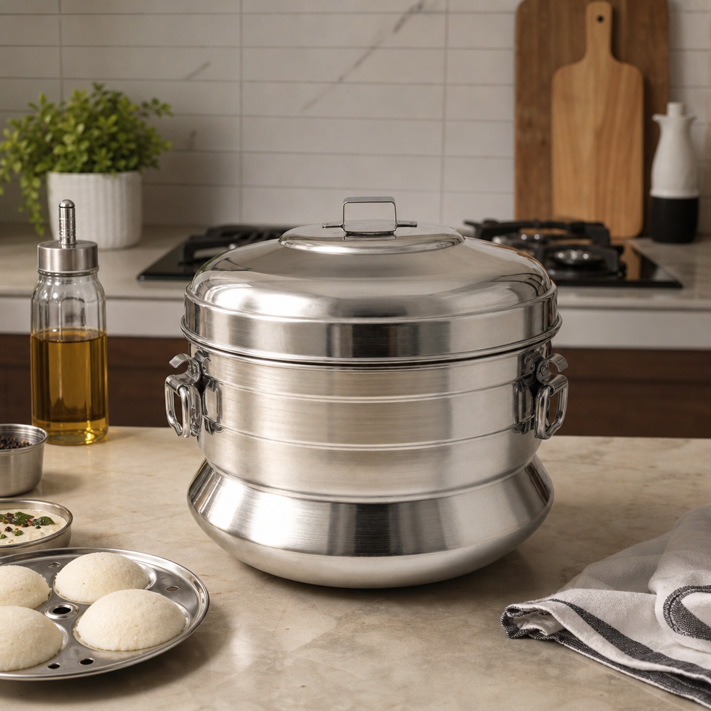 48 Pieces Stainless Steel Multi-Tier Idli Steamer Pot with Domed Lid, 18-Idli Capacity