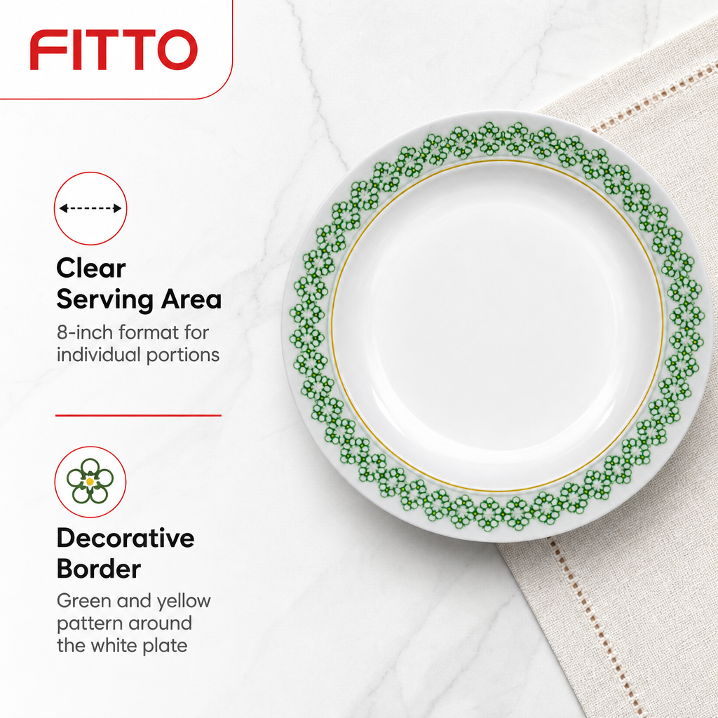 120 Pieces Soup Plate, 8 Inch, White with Green and Yellow Pattern
