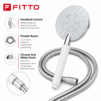 96 Pieces Chrome Hand Shower Head with White Handle and 1.5 m Flexible Hose
