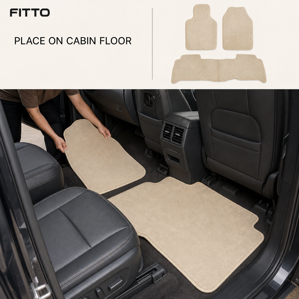 48 Pieces Thick Carpet Universal SUV Floor Mat Set, Beige, 3-Piece