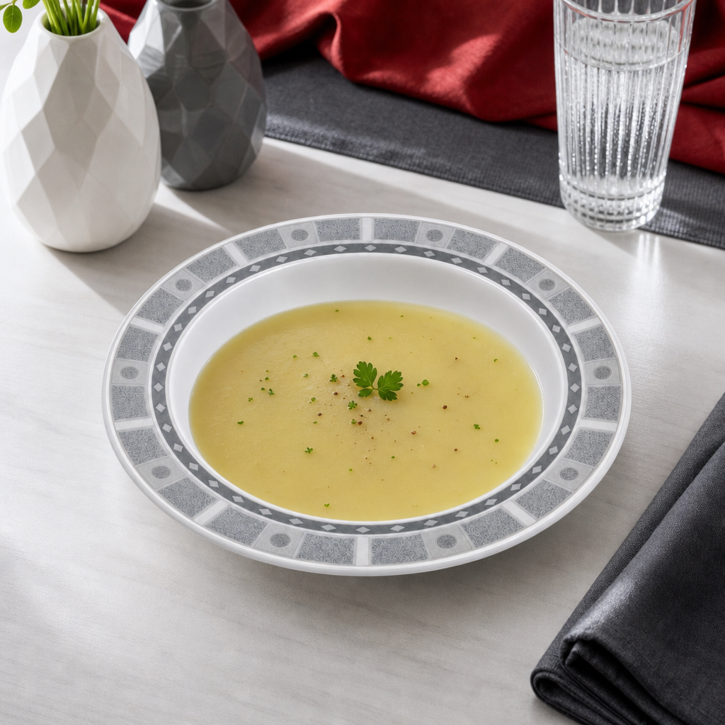 120 Pieces Soup Plate, 10 Inch, Grey Geometric Border, Round Tablewares