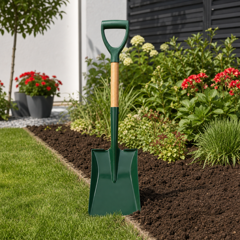 96 Pieces Garden Flat Spade Shovel, Square Blade, Green With Natural Wood Handle, 72 cm, 1 Piece