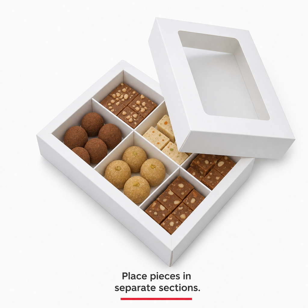144 Pieces Chocolate Box with 6 Compartments, White, 14.5 x 10.5 x 3.5 cm, 1 Piece