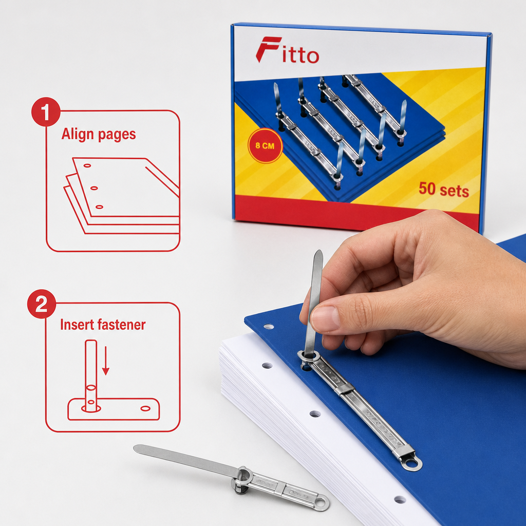 144 Pieces 8 cm Metal Bookbinding Fastener Sets, 50 Sets, Silver