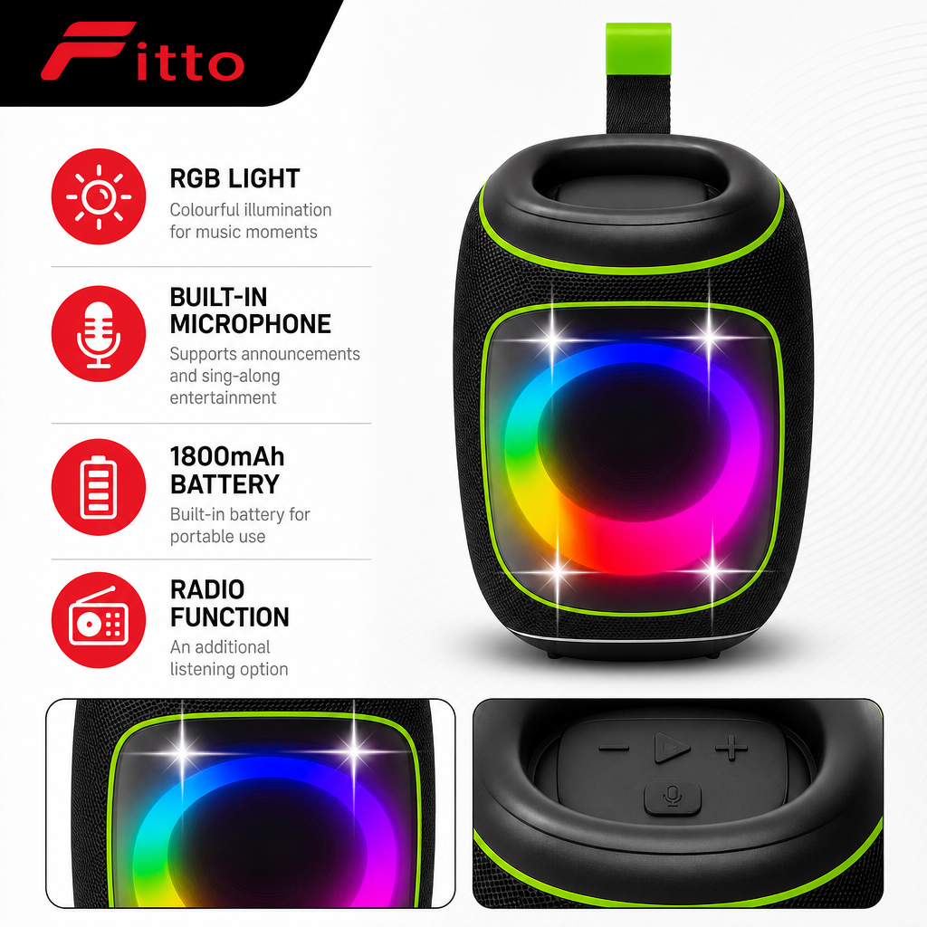 48 Pieces Portable Party Speaker with RGB Light, Microphone, Extra Bass, 1800mAh Battery and Radio