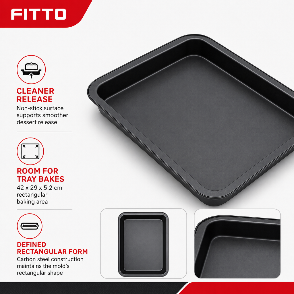 96 Pieces Non-Stick Cake Mold Carbon Steel Rectangular Baking Pan Black 42 x 29 x 5.2 cm 1 Piece