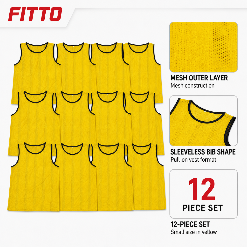 48 Pieces Mesh Sports Training Bib Vests, Small Size, Yellow, 12-Piece Pack