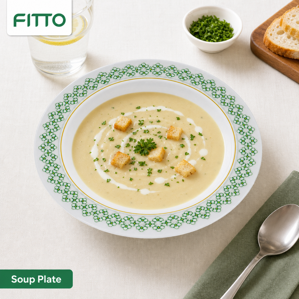 120 Pieces Soup Plate, 8 Inch, White with Green and Yellow Pattern