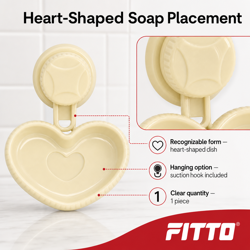 144 Pieces Heart-Shaped Soap Dish with Suction Hook, Off-White, 1 Piece