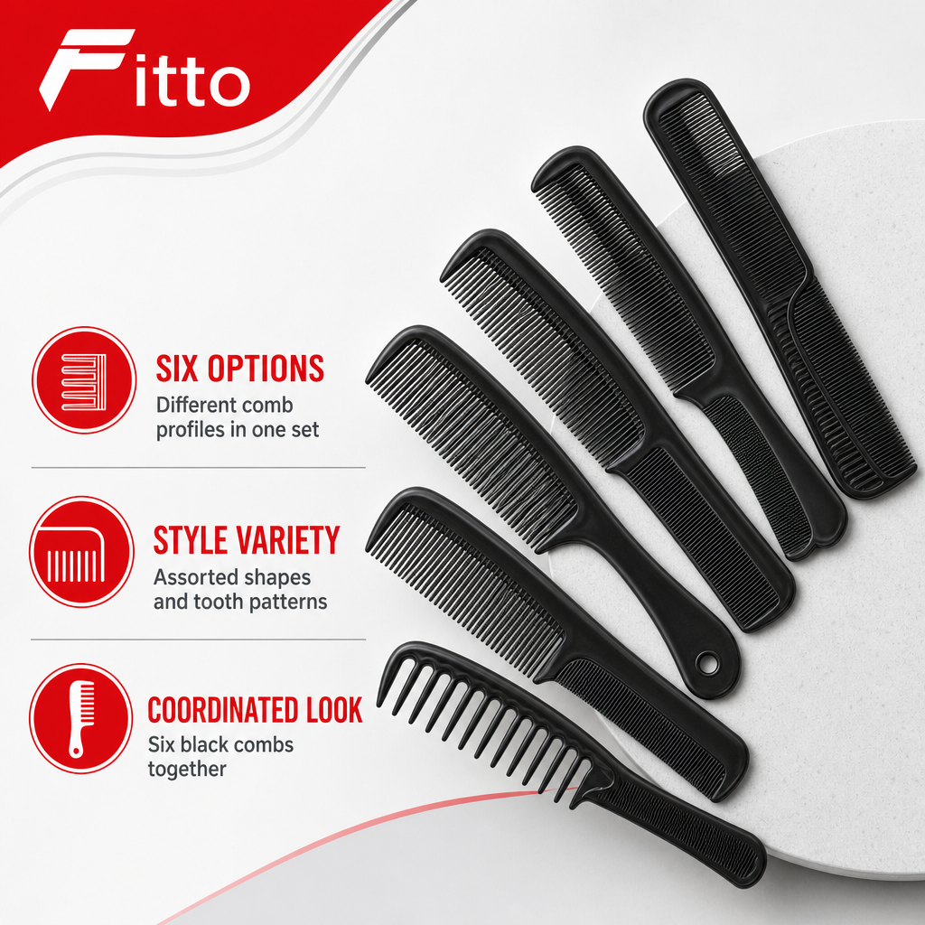 96 Pieces Hair Combs Set, 6 Pieces, Black Assorted Styling Combs for Grooming and Daily Haircare
