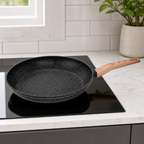 48 Pieces Forged Aluminium Frying Pan Without Lid, Round Black Cookwares, 28 cm Diameter x 5.2 cm Deep