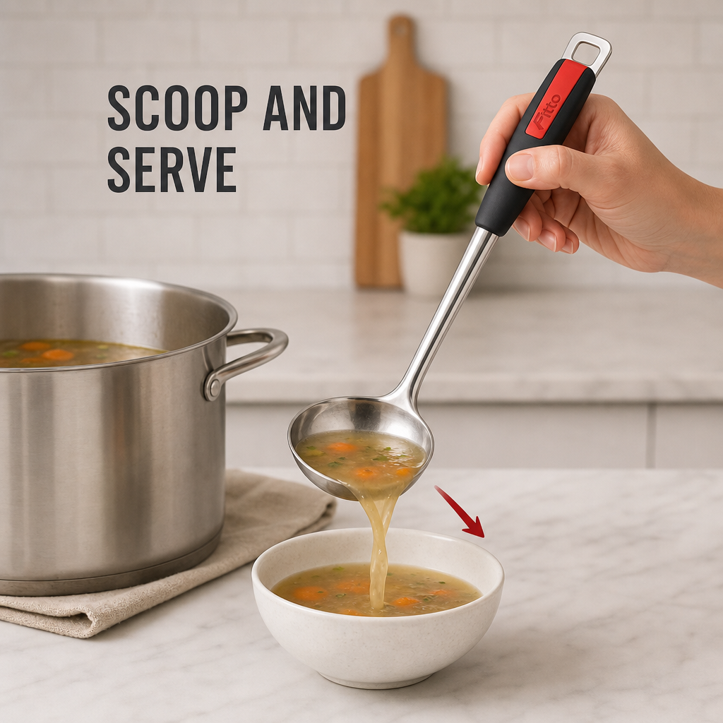 120 Pieces Black and Red Stainless Steel Soup Ladle, 34 x 9 cm, 1 Piece