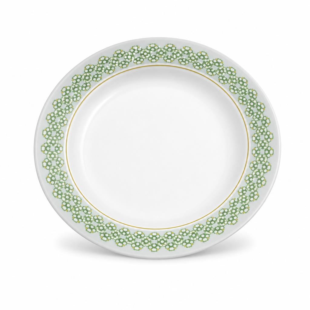120 Pieces Soup Plate, 9 Inch, White with Green and Yellow Pattern, Round Tablewares