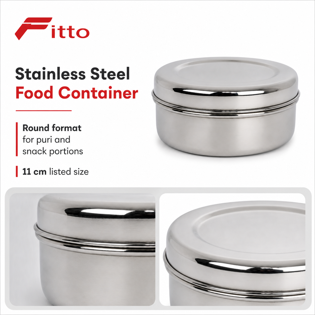 96 Pieces Stainless Steel Puri Storage Container, Round 11 cm