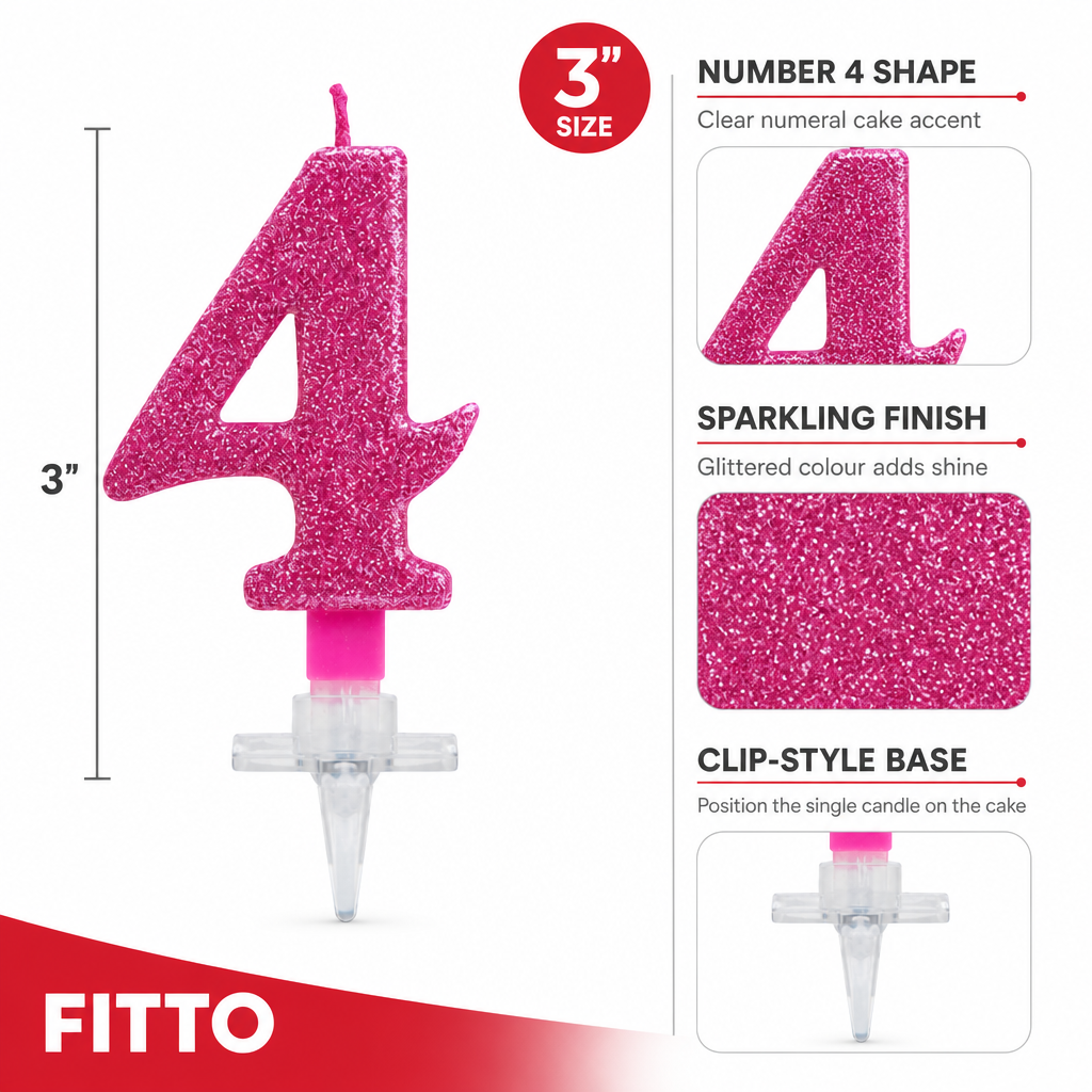 240 Pieces Assorted Colour Sparkling Number 4 Cake Candle, 3 in, Clip Base, 1 Piece