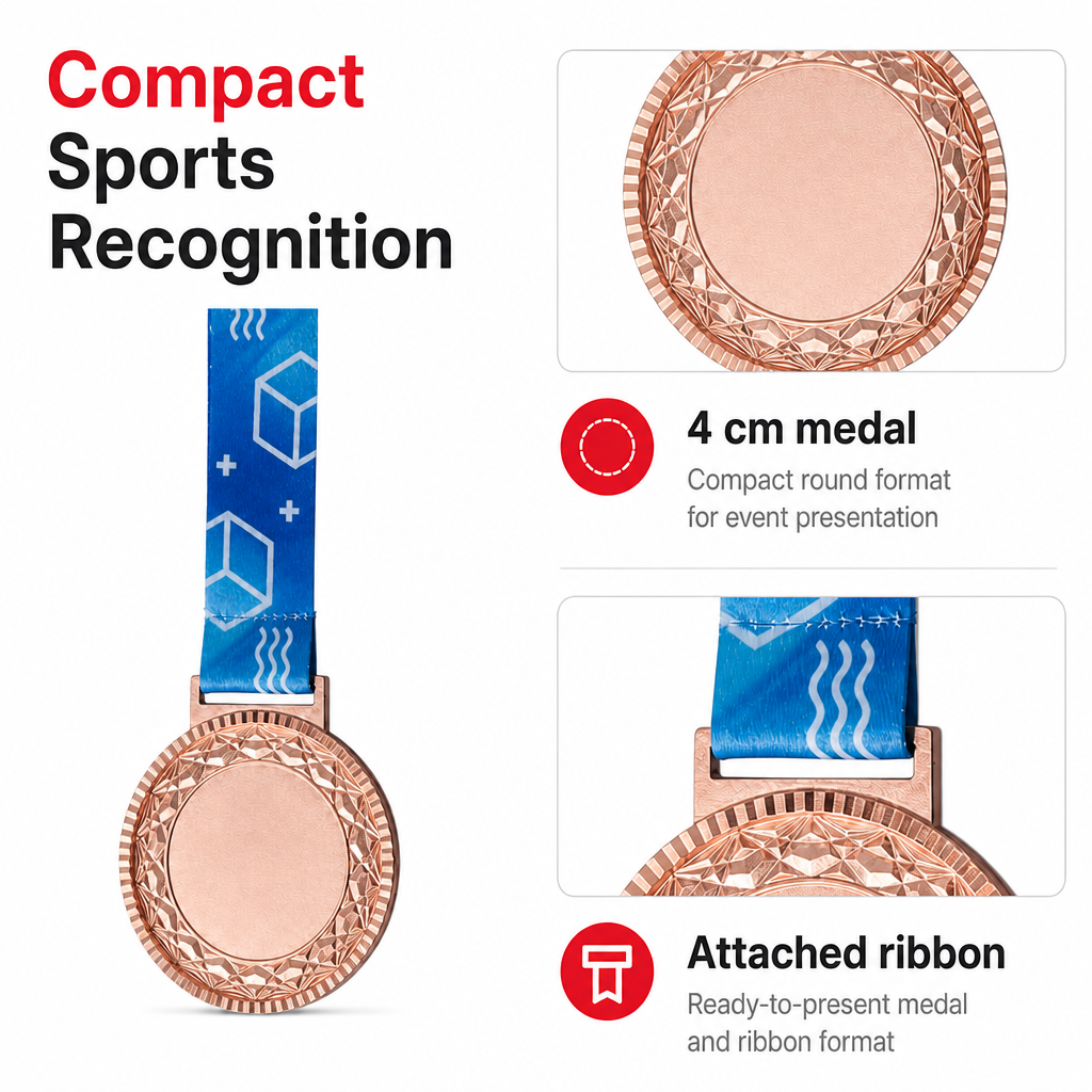144 Pieces Sports Medal with Ribbon, 4 cm, Single Award Medal for Competitions and Recognition