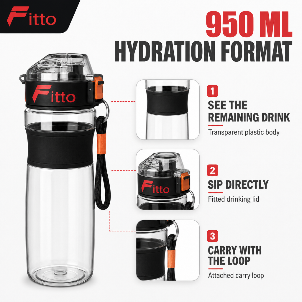 96 Pieces Transparent Plastic Sports Water Bottles with Drinking Lid, 950 ml, Carry Loop, 1 Piece
