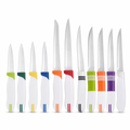 96 Pieces Kitchen Knives Set, Stainless Steel Blades with White Handles and Multi-Colour Accents, 12 Pieces