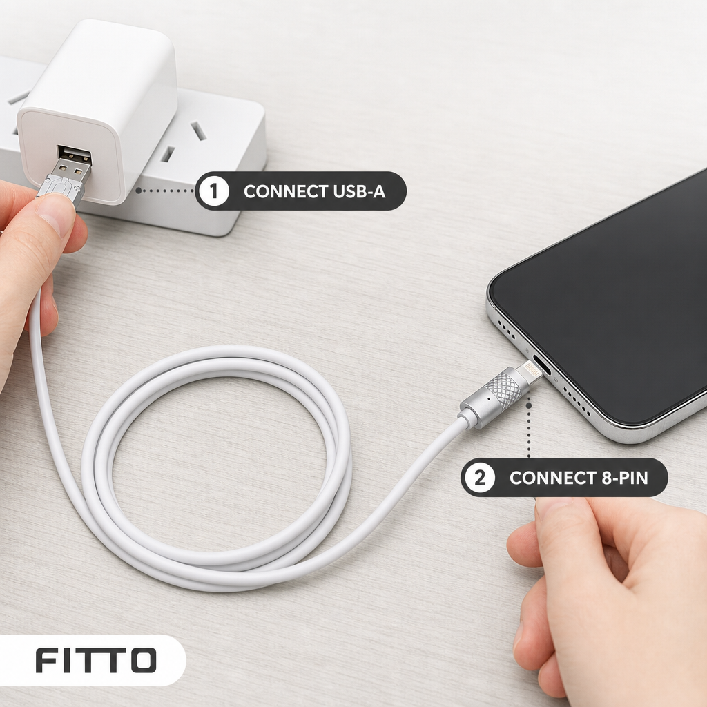 144 Pieces USB-A to 8-Pin Fast Charging Cables, 3.6A, 1 m, White