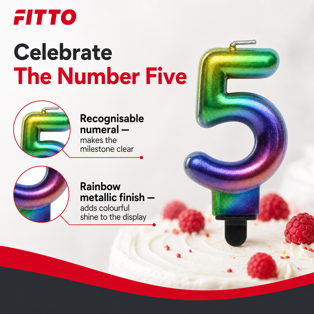 240 Pieces Rainbow Metallic Number 5 Cake Candle, 3 in, 1 Piece